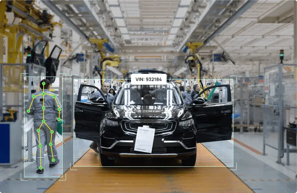 Invisible AI tracking an operator's motion and the VIN of a vehicle on an assembly line